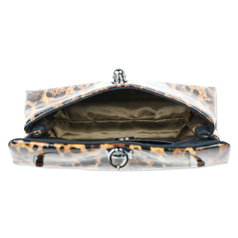 Love Moschino Patent Leopard Print Flap Crossbody