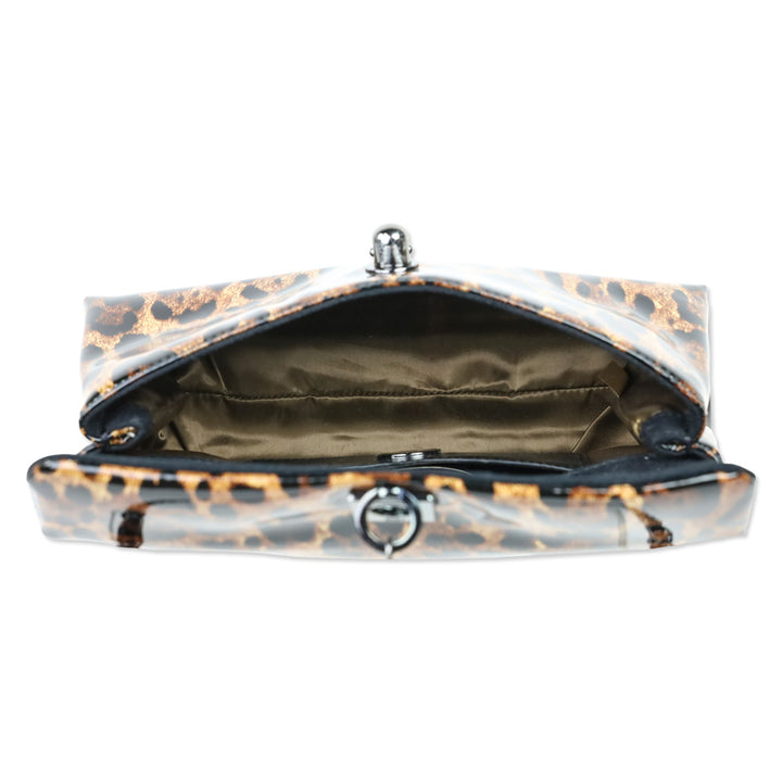 Love Moschino Patent Leopard Print Flap Crossbody