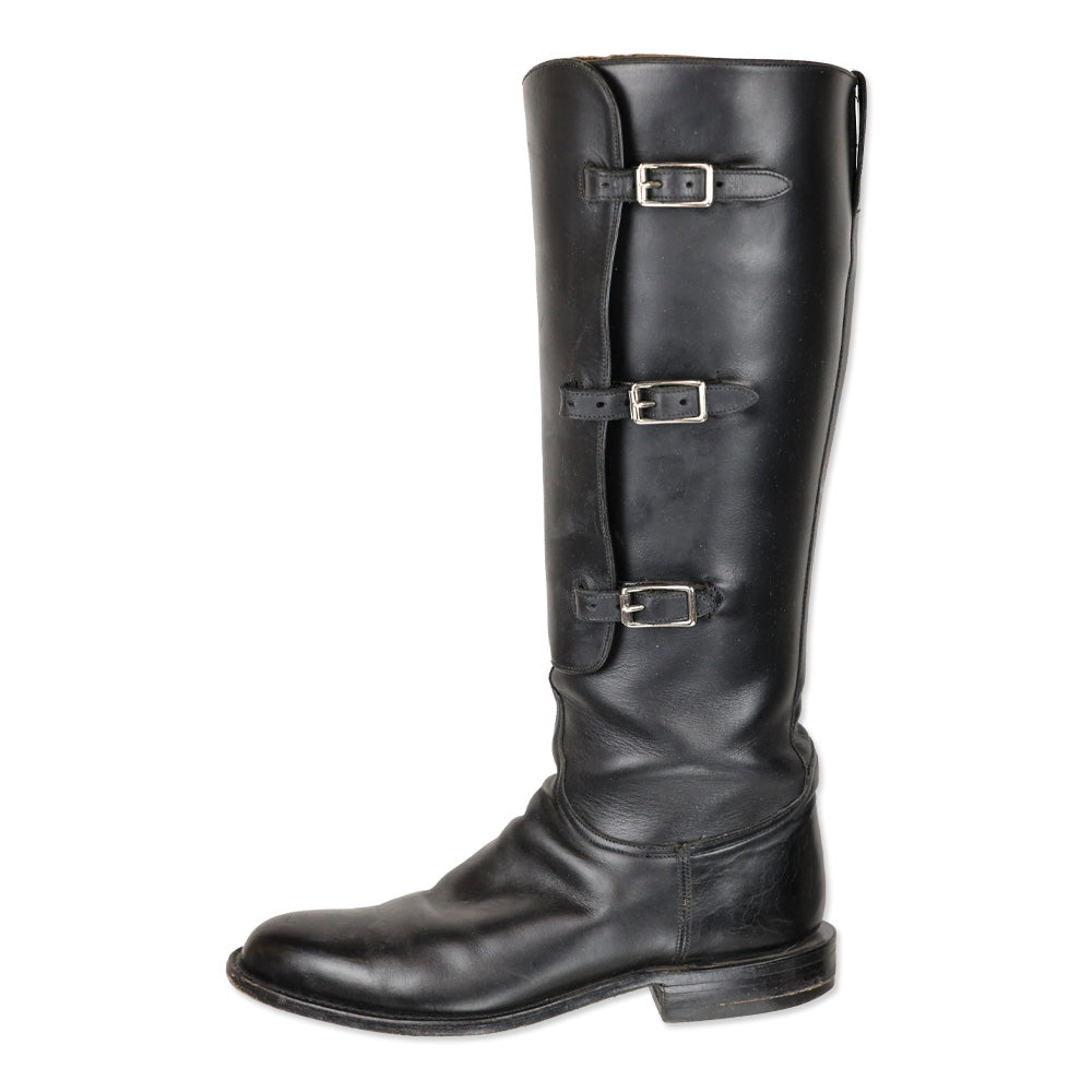 Lucchese Handmade Black Oiled Calf Buckle Tall Riding Boot