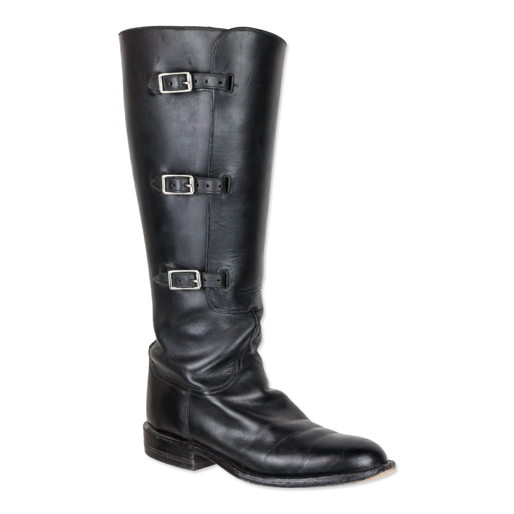 Lucchese Handmade Black Oiled Calf Buckle Tall Riding Boot