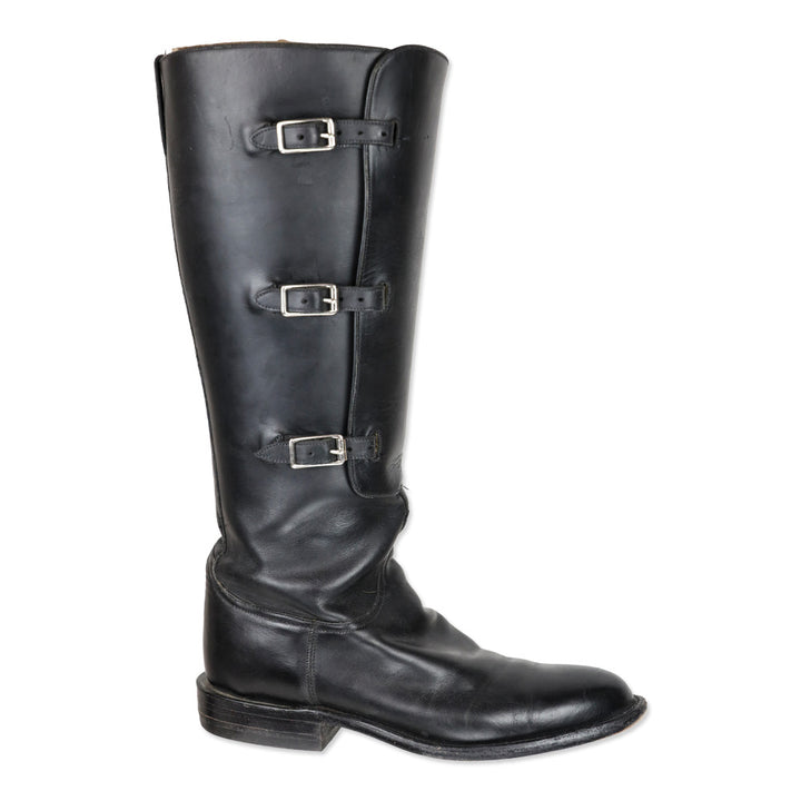 Lucchese Handmade Black Oiled Calf Buckle Tall Riding Boot