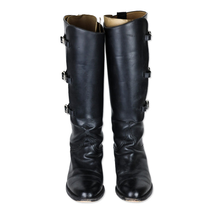 Lucchese Handmade Black Oiled Calf Buckle Tall Riding Boot