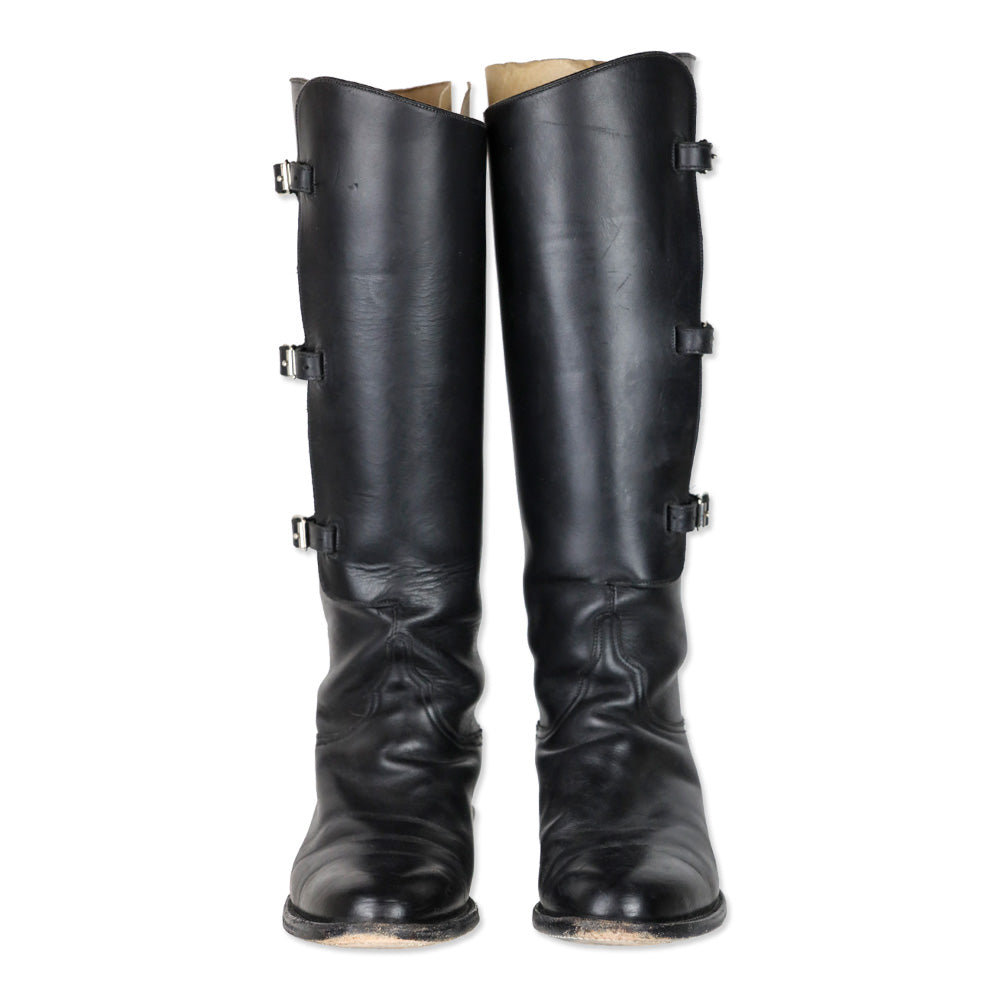 Lucchese Handmade Black Oiled Calf Buckle Tall Riding Boot