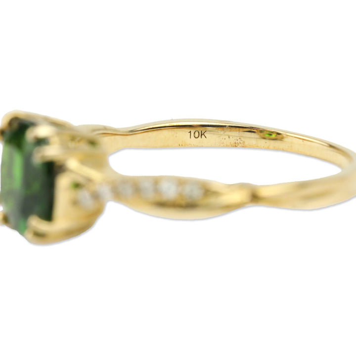Luxoro 10K Yellow Gold Cushion Chrome Diopside and I2 Diamond Solitaire Ring