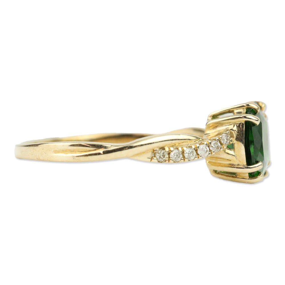 Luxoro 10K Yellow Gold Cushion Chrome Diopside and I2 Diamond Solitaire Ring