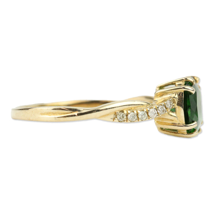 Luxoro 10K Yellow Gold Cushion Chrome Diopside and I2 Diamond Solitaire Ring