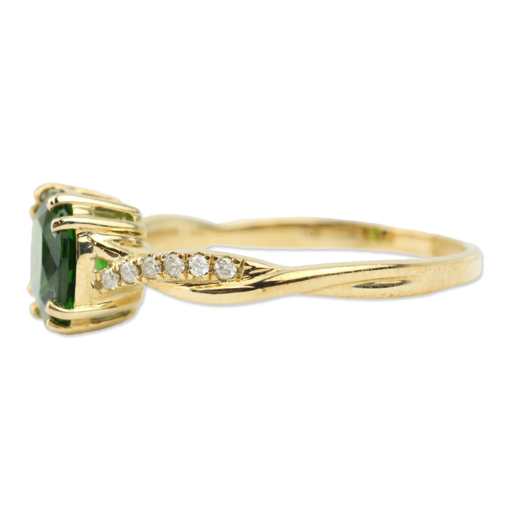 Luxoro 10K Yellow Gold Cushion Chrome Diopside and I2 Diamond Solitaire Ring