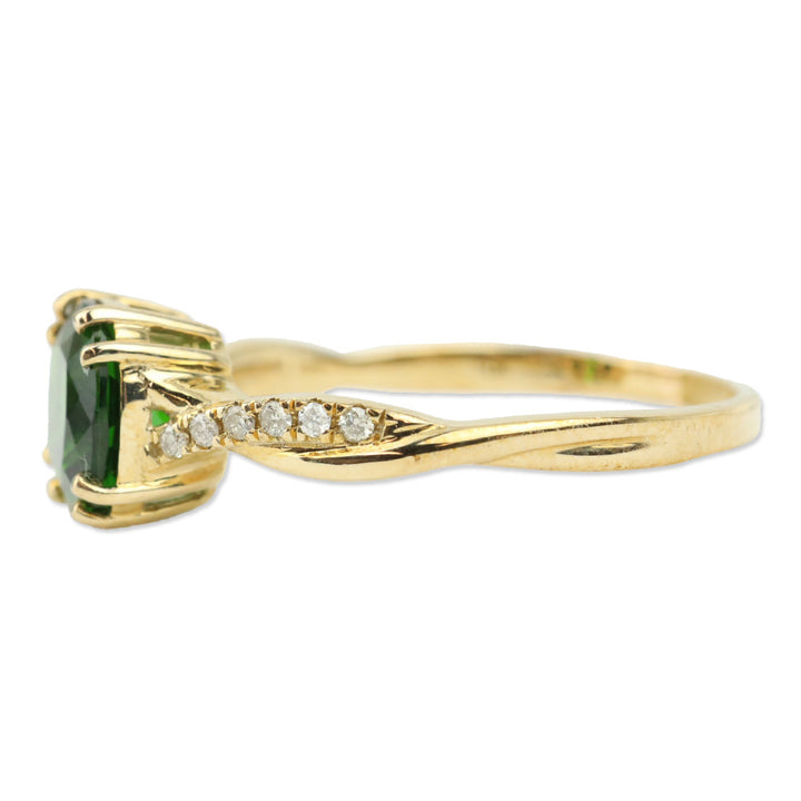 Luxoro 10K Yellow Gold Cushion Chrome Diopside and I2 Diamond Solitaire Ring