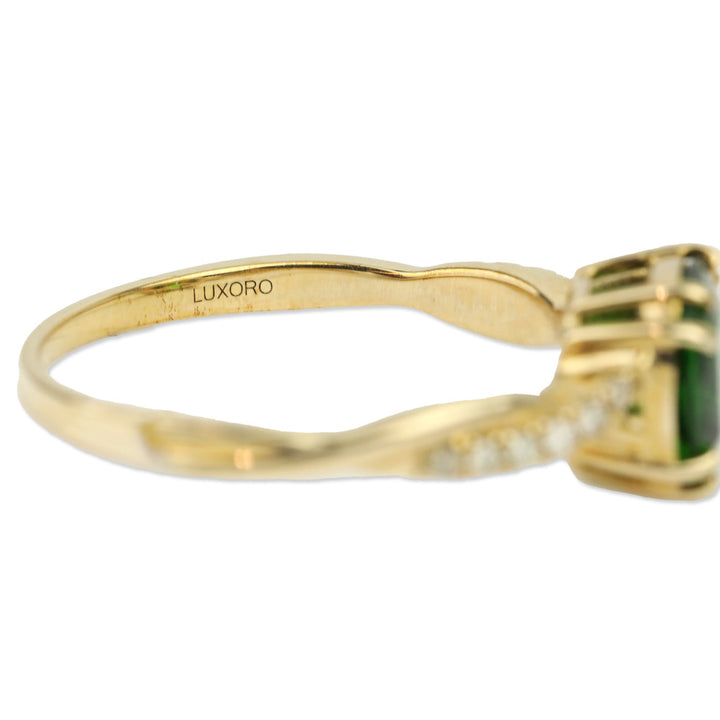 Luxoro 10K Yellow Gold Cushion Chrome Diopside and I2 Diamond Solitaire Ring