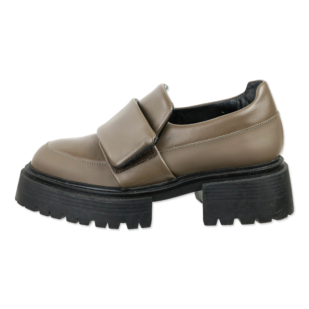M. Gemi The Franca Gray Leather Velcro Strap Lug Sole Loafer