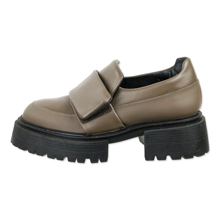 M. Gemi The Franca Gray Leather Velcro Strap Lug Sole Loafer