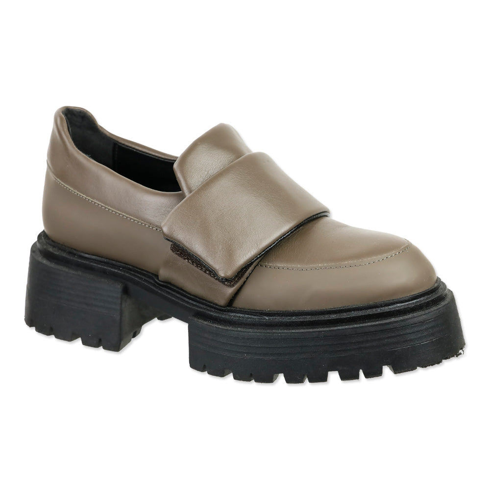 M. Gemi The Franca Gray Leather Velcro Strap Lug Sole Loafer