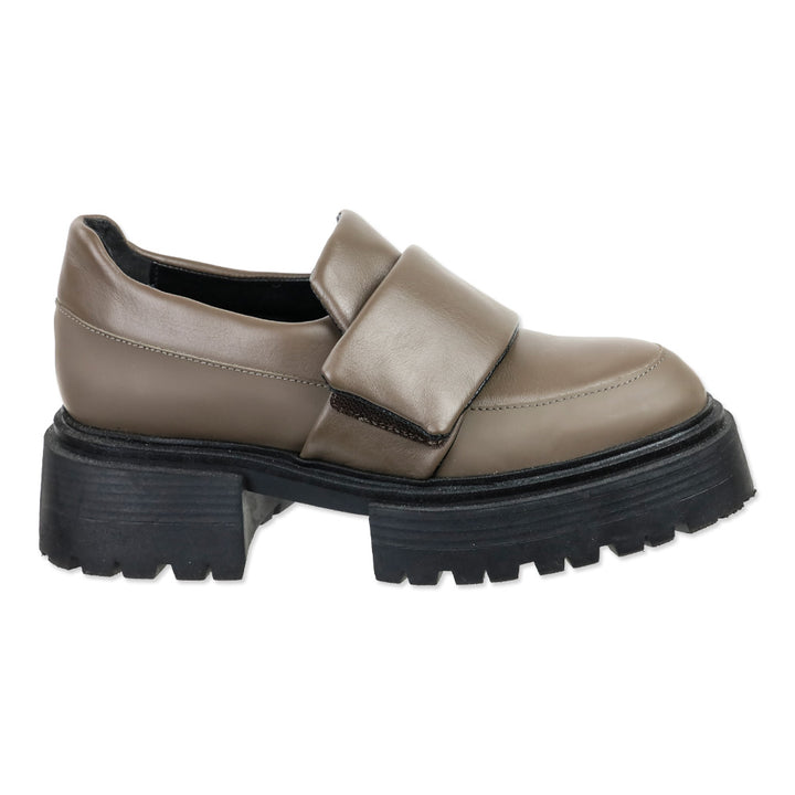 M. Gemi The Franca Gray Leather Velcro Strap Lug Sole Loafer
