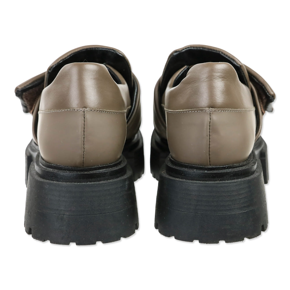 M. Gemi The Franca Gray Leather Velcro Strap Lug Sole Loafer