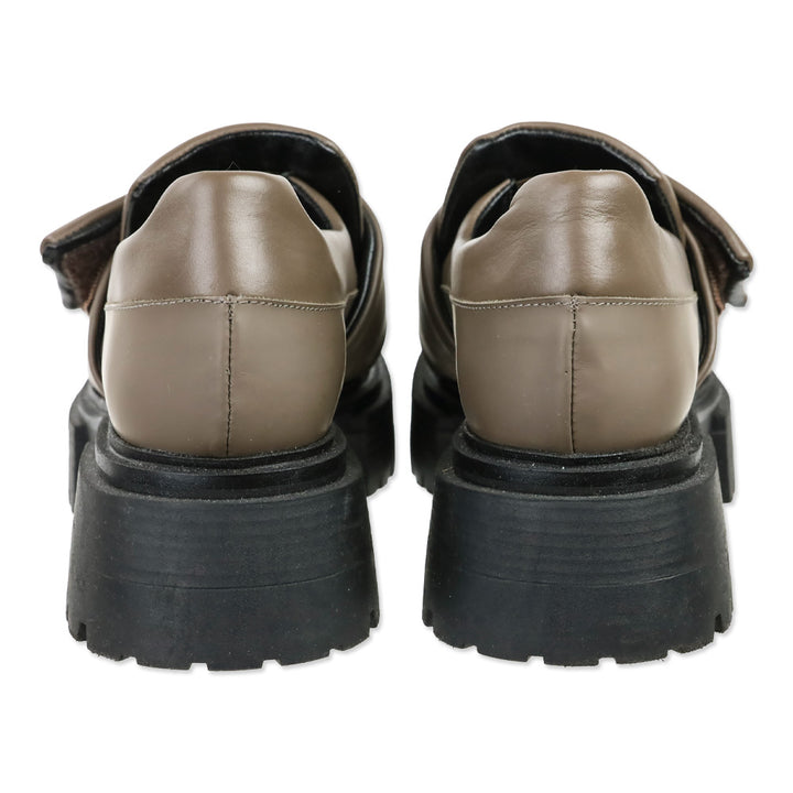 M. Gemi The Franca Gray Leather Velcro Strap Lug Sole Loafer