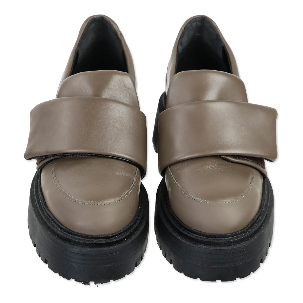 M. Gemi The Franca Gray Leather Velcro Strap Lug Sole Loafer