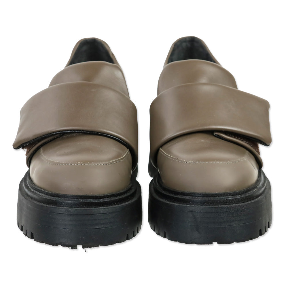 M. Gemi The Franca Gray Leather Velcro Strap Lug Sole Loafer
