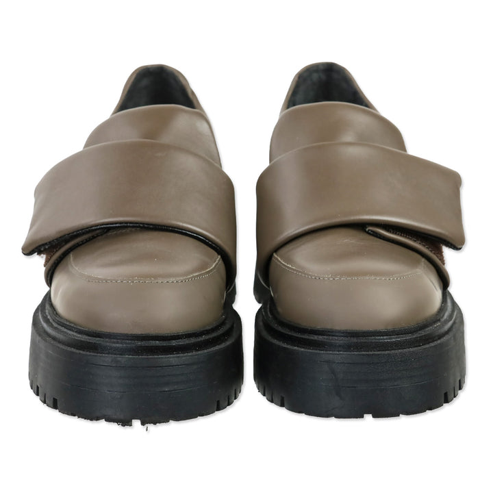 M. Gemi The Franca Gray Leather Velcro Strap Lug Sole Loafer