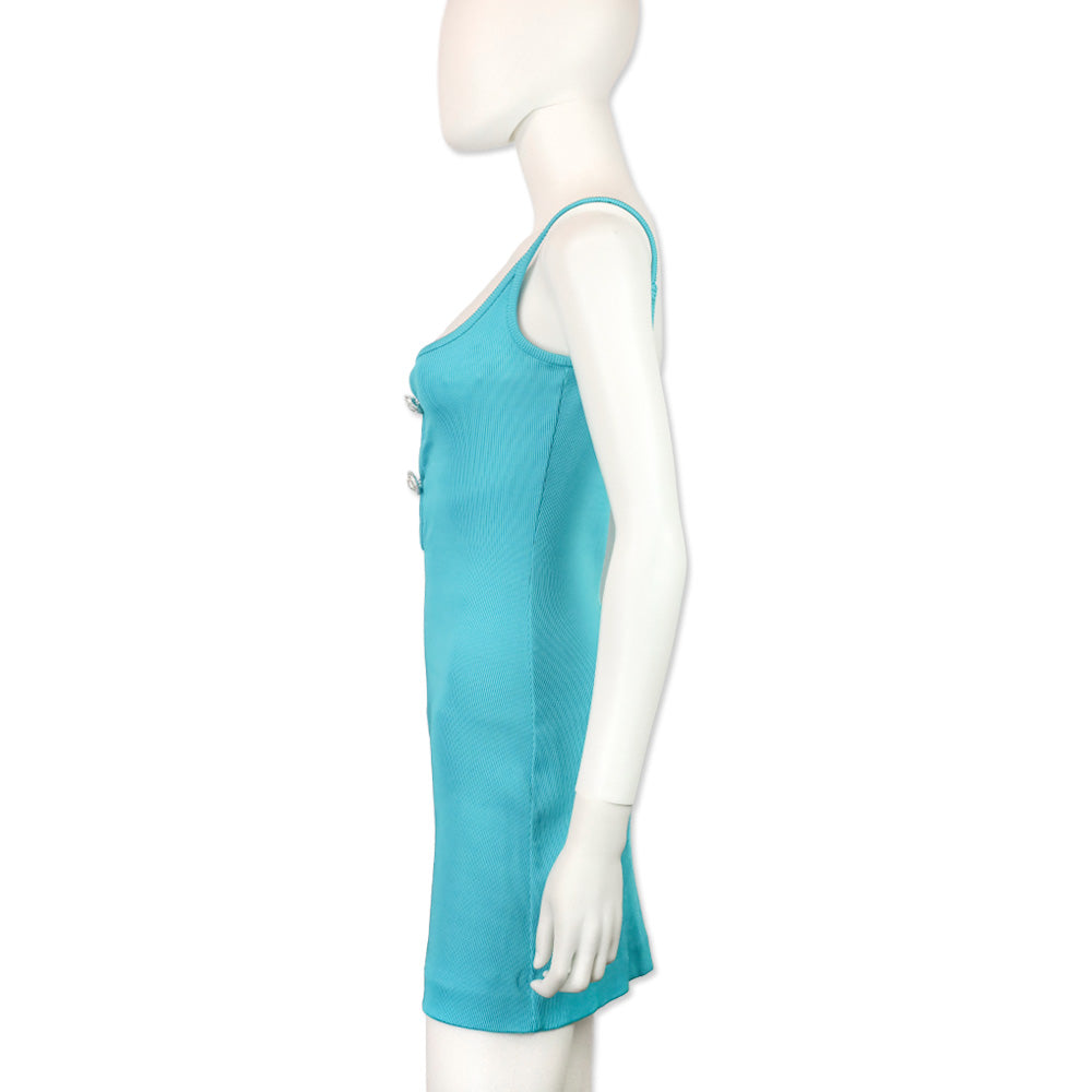 MACH & MACH Teal Ribbed Crystal Bow Mini Dress