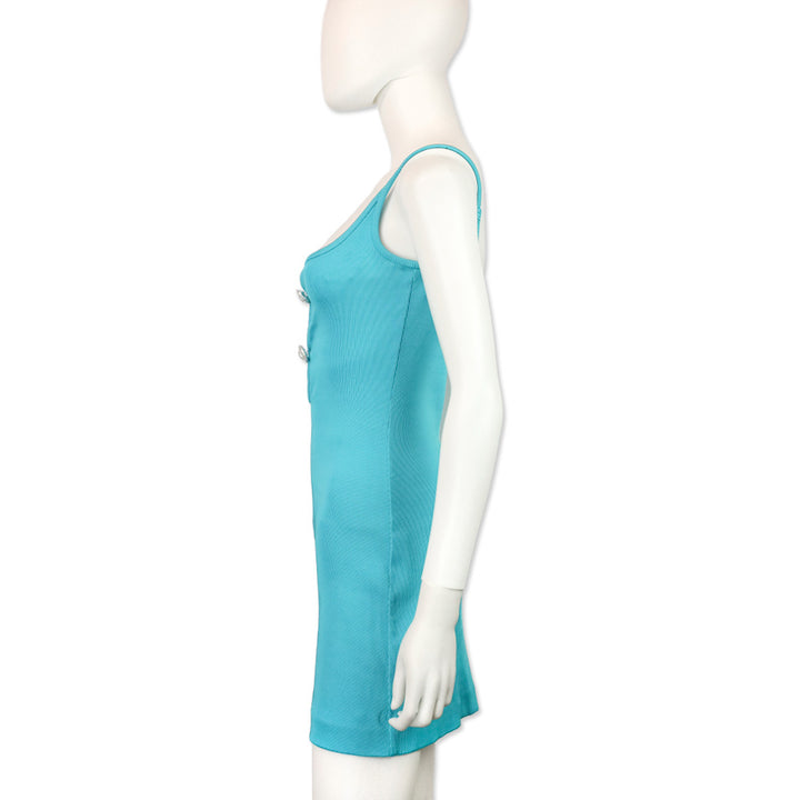 MACH & MACH Teal Ribbed Crystal Bow Mini Dress