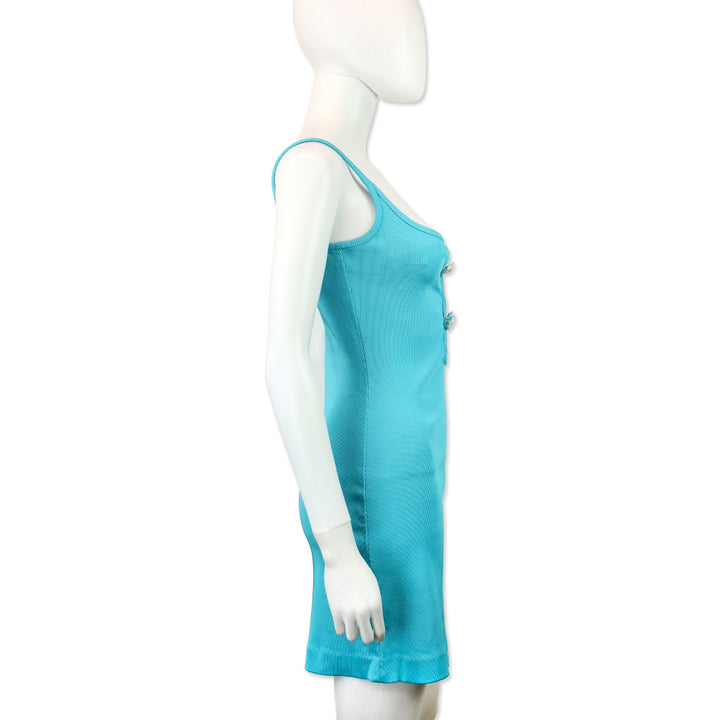 MACH & MACH Teal Ribbed Crystal Bow Mini Dress