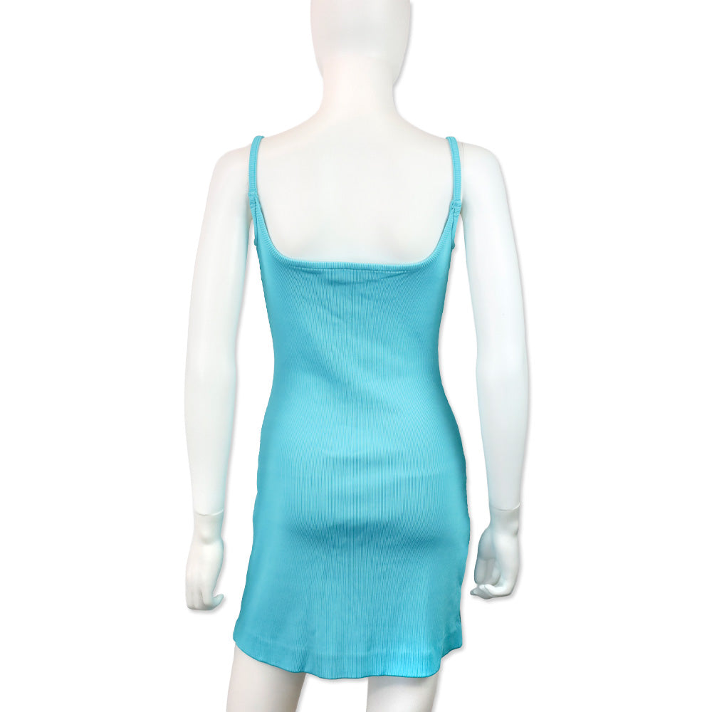 MACH & MACH Teal Ribbed Crystal Bow Mini Dress