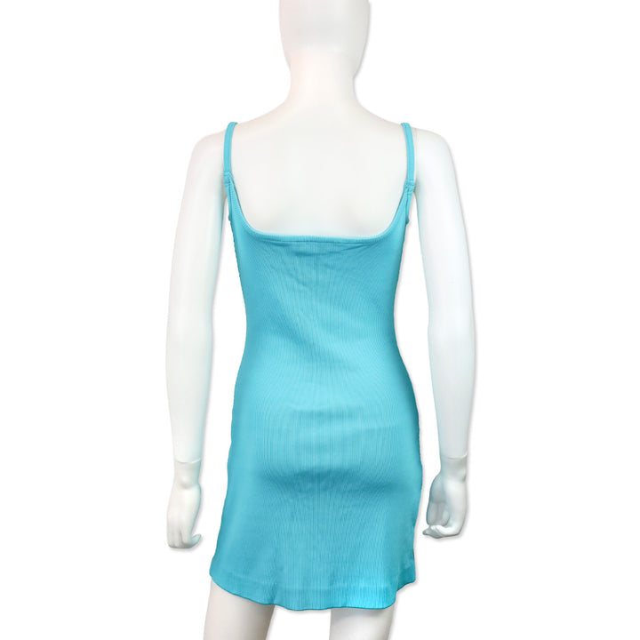 MACH & MACH Teal Ribbed Crystal Bow Mini Dress