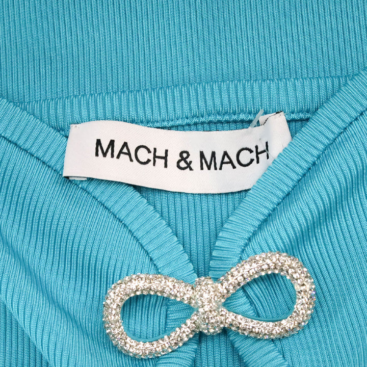 MACH & MACH Teal Ribbed Crystal Bow Mini Dress