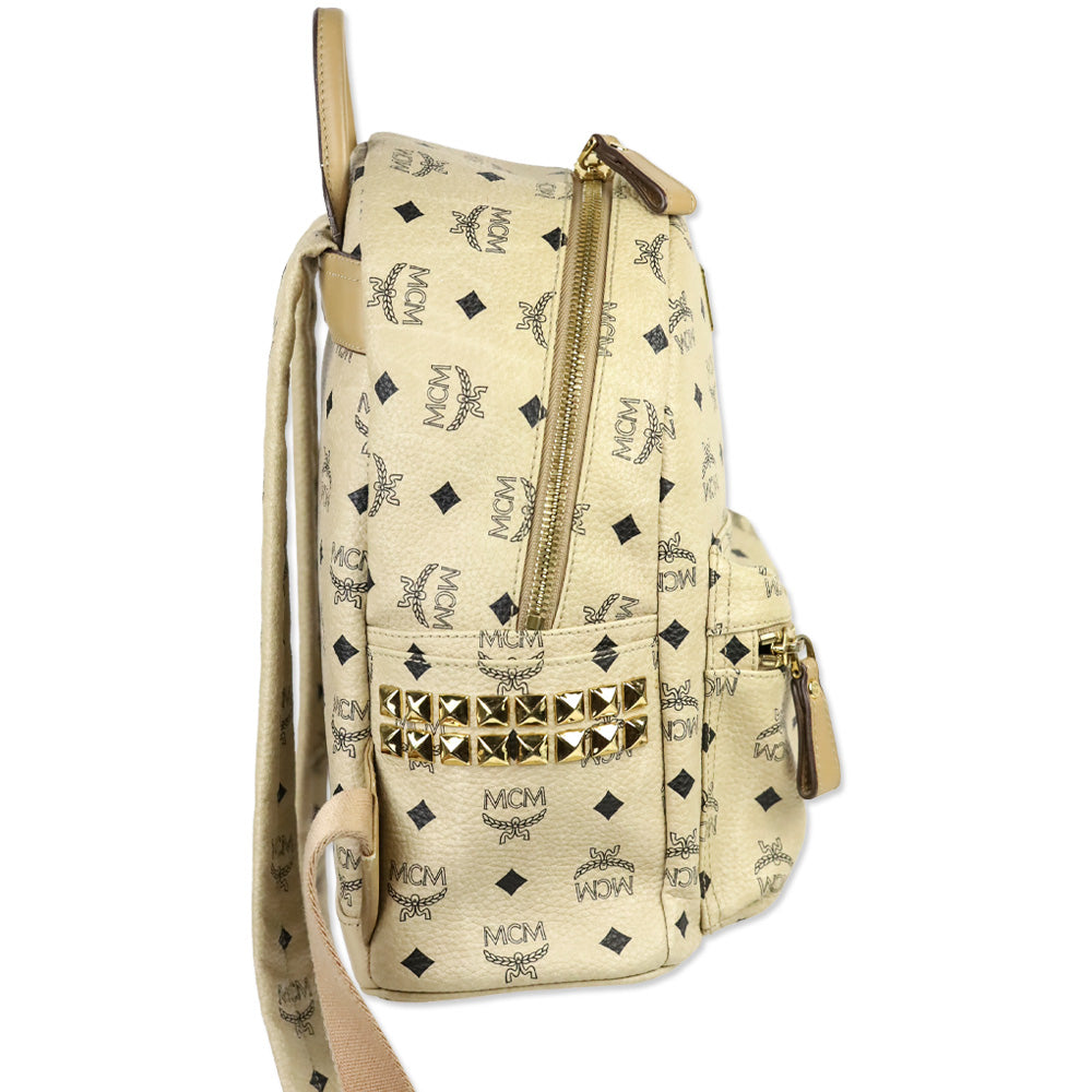 MCM Beige Visetos Small Stark Side Studs Backpack