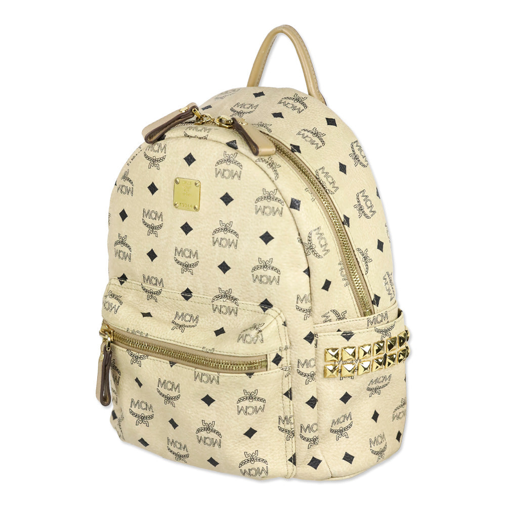 MCM Beige Visetos Small Stark Side Studs Backpack
