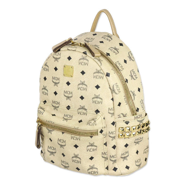 MCM Beige Visetos Small Stark Side Studs Backpack