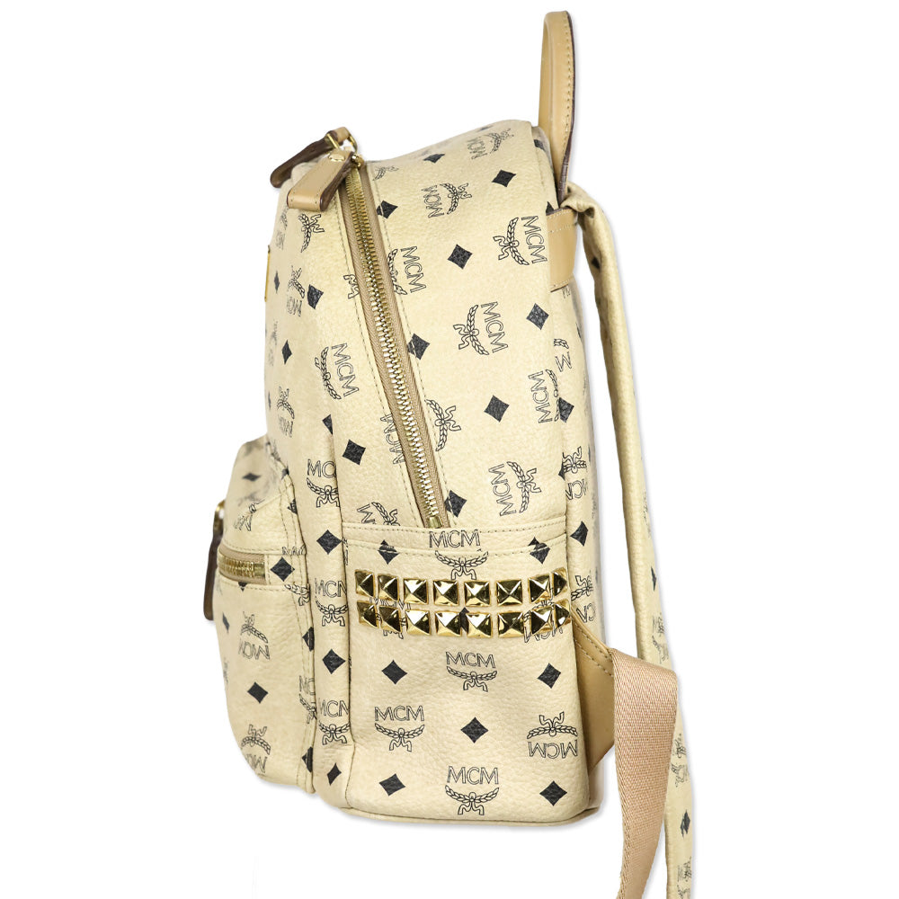 MCM Beige Visetos Small Stark Side Studs Backpack