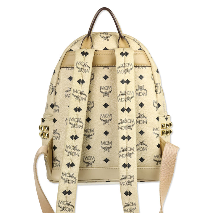 MCM Beige Visetos Small Stark Side Studs Backpack