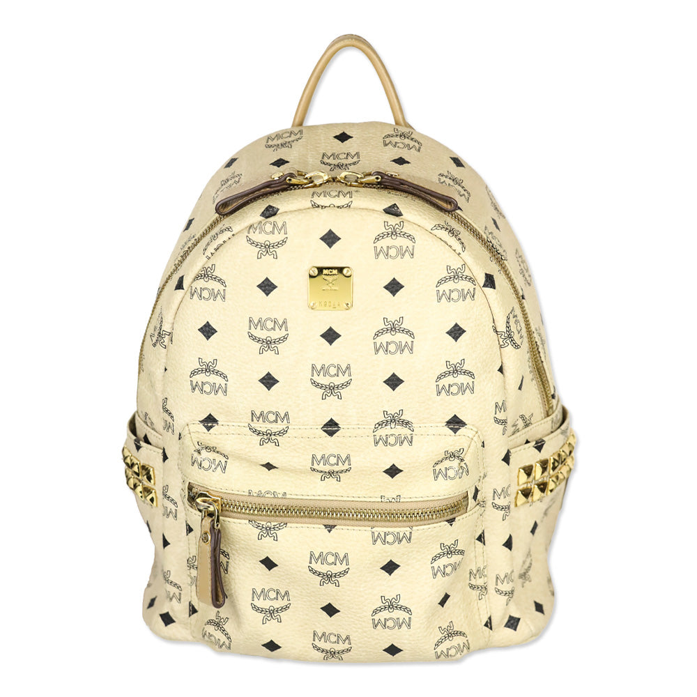 MCM Beige Visetos Small Stark Side Studs Backpack