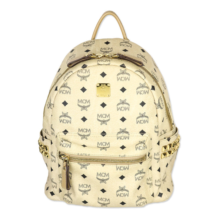 MCM Beige Visetos Small Stark Side Studs Backpack