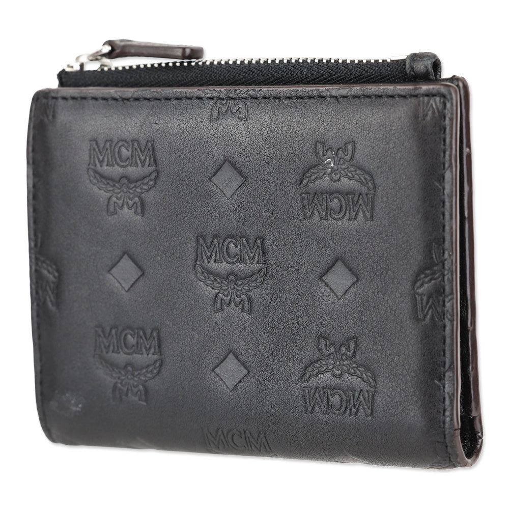 MCM Black Monogram Nappa Leather Bifold Zip Card Wallet