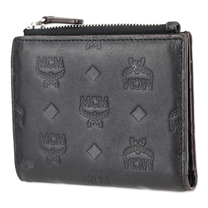 MCM Black Monogram Nappa Leather Bifold Zip Card Wallet