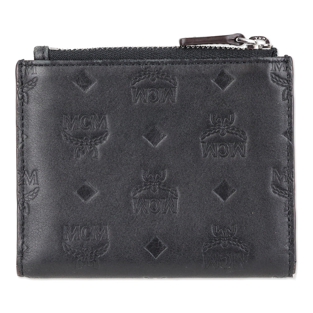 MCM Black Monogram Nappa Leather Bifold Zip Card Wallet