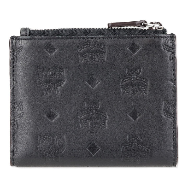 MCM Black Monogram Nappa Leather Bifold Zip Card Wallet
