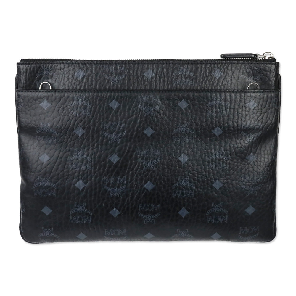 MCM Black Visetos Original Crossbody Pouch
