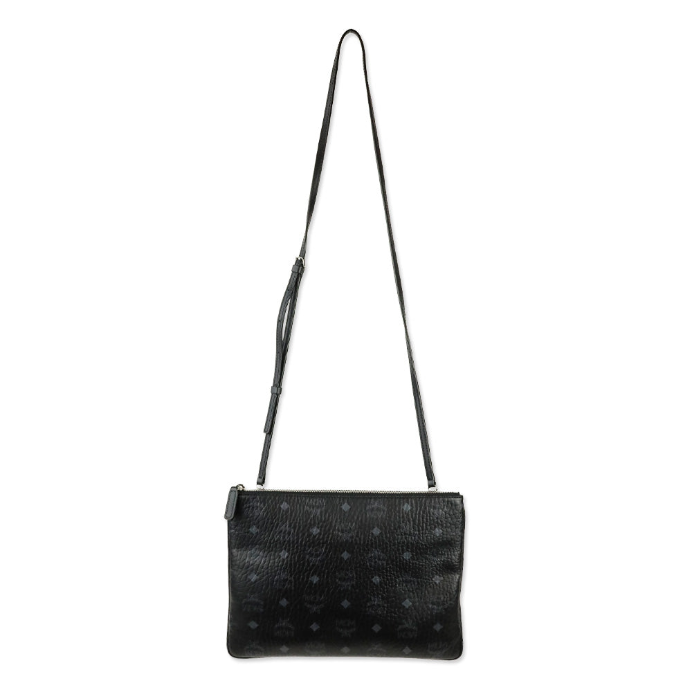MCM Black Visetos Original Crossbody Pouch