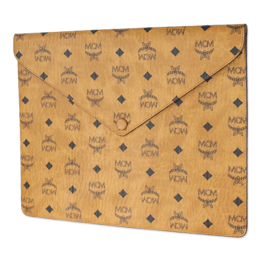 MCM Cognac Visetos Leather Envelope Clutch