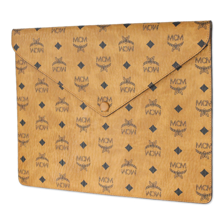 MCM Cognac Visetos Leather Envelope Clutch