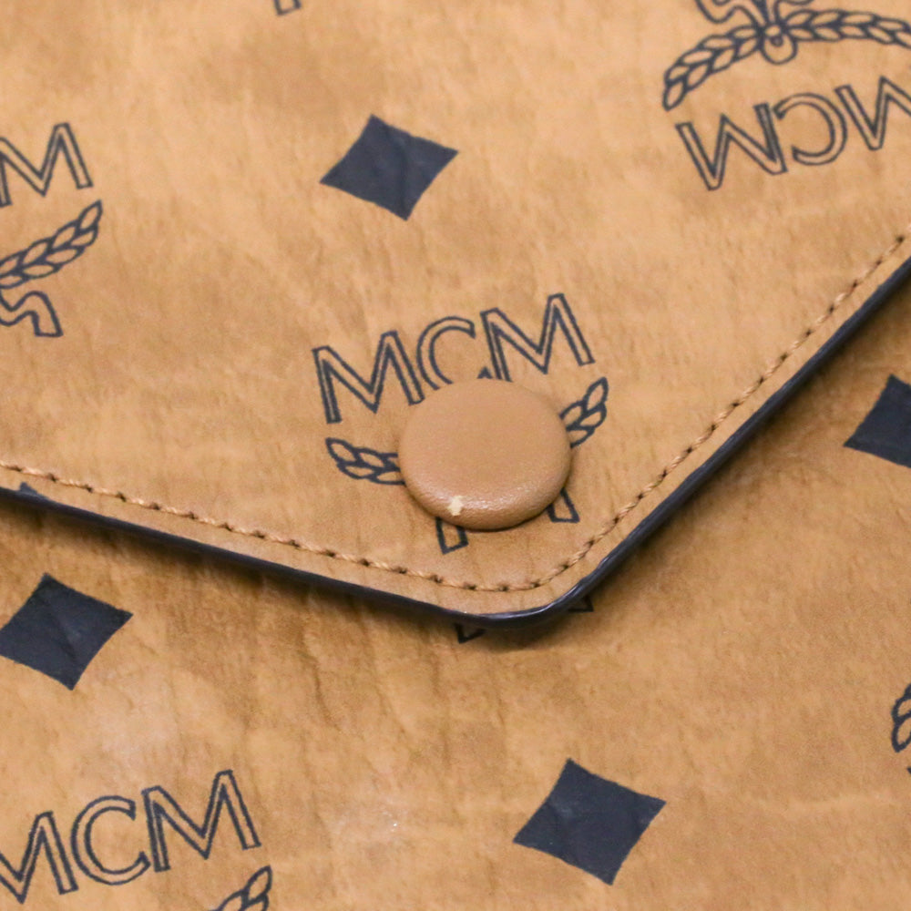 MCM Cognac Visetos Leather Envelope Clutch
