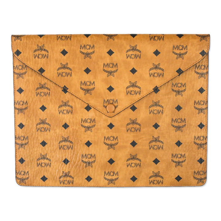 MCM Cognac Visetos Leather Envelope Clutch