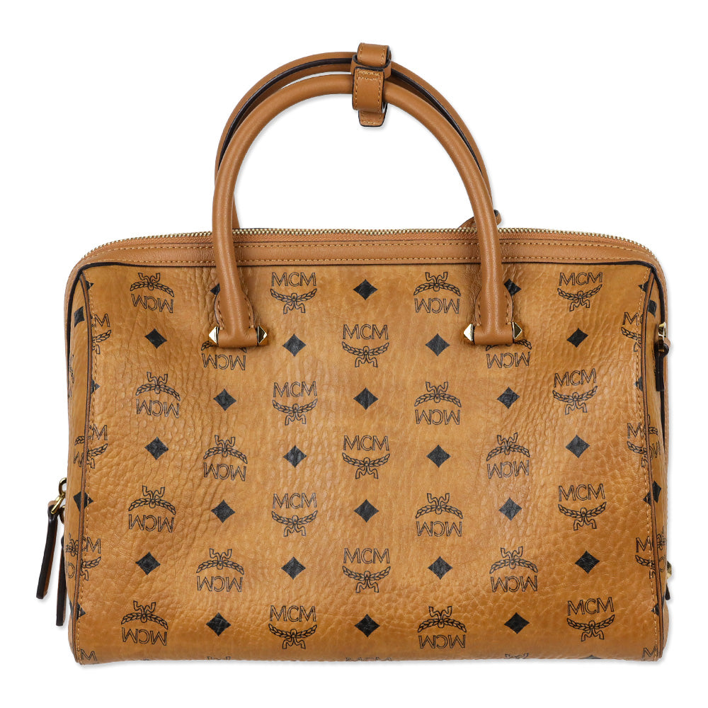 MCM Cognac Visetos Medium Boston Bag