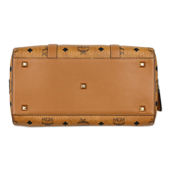 MCM Cognac Visetos Medium Boston Bag