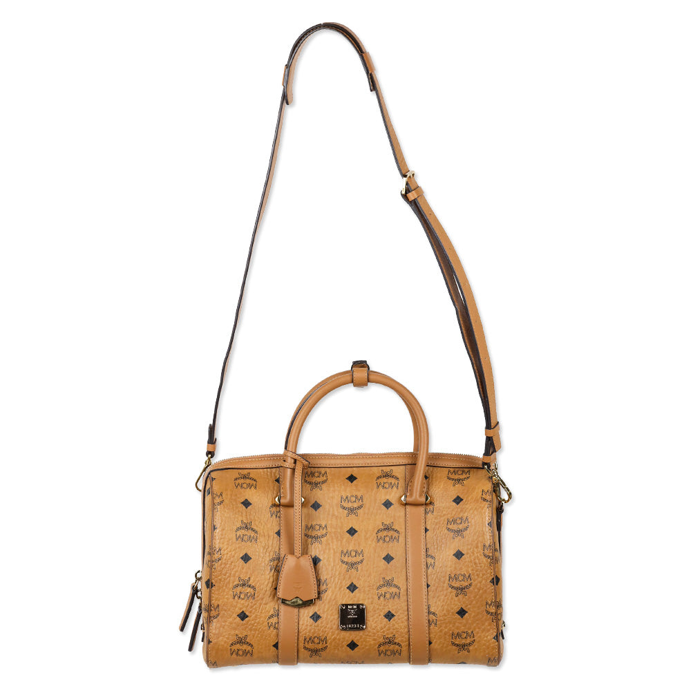 MCM Cognac Visetos Medium Boston Bag