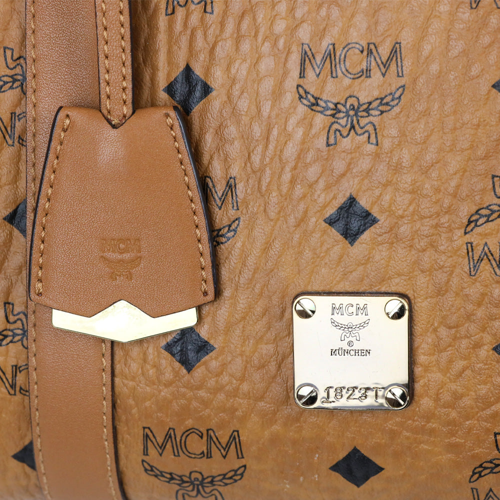 MCM Cognac Visetos Medium Boston Bag