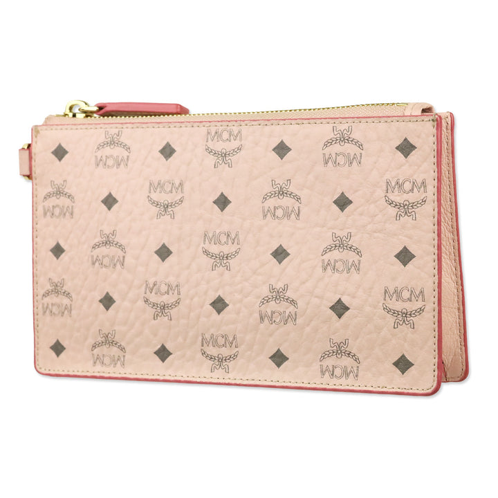MCM Powder Pink Visetos Leather Cardholder Wristlet